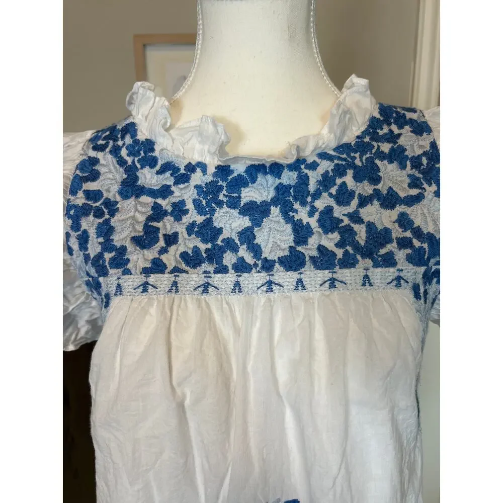 j. marie | White/Blue Embroidered Floral Ruffle Sleeve Peasant Top | SM - Picture 5 of 10